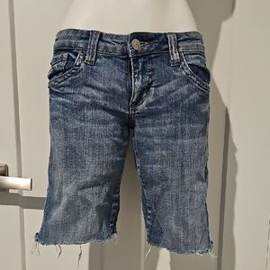 Underground Mid-Blue Denim Cutoff Bermuda Shorts